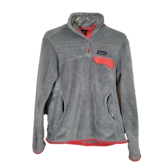 PATAGONIA Re-Tool Snap T Fleece Pull Over Women's - Grey & Red Kangaroo Pocket - Picture 1 of 8